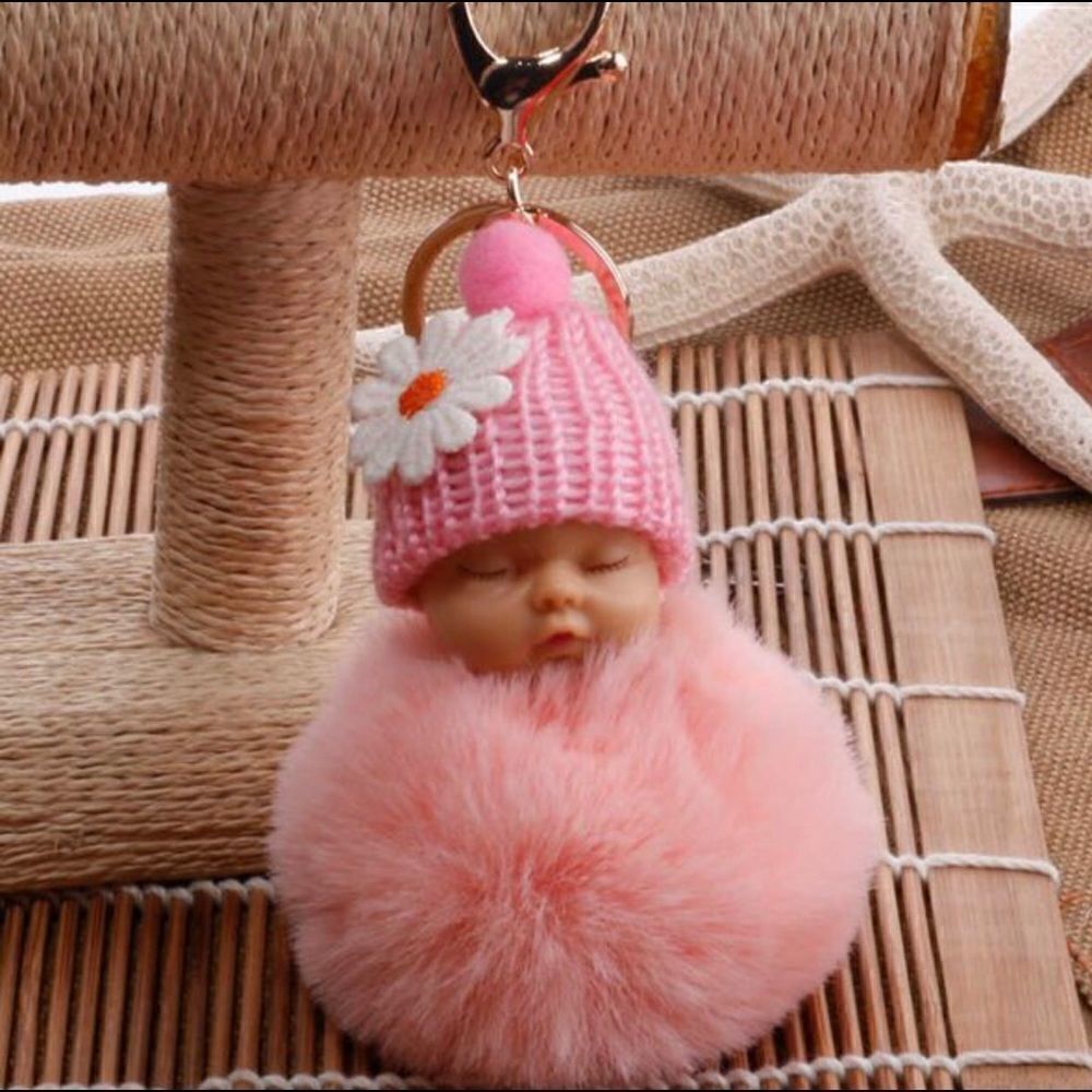 Light Pink Baby Pom Keychain Charm